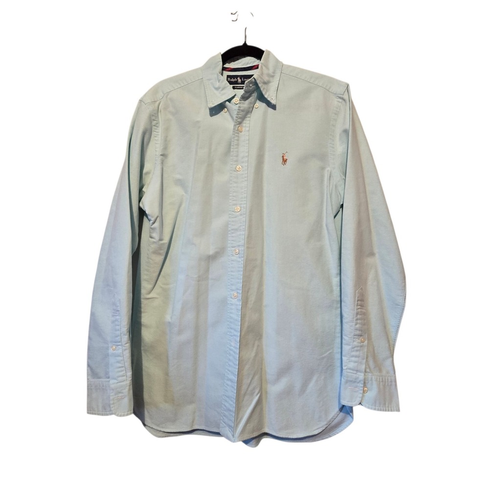 Vintage Ralph Lauren Shirt Men M Blue Long Sleeve Button Down Cotton Preppy Pony